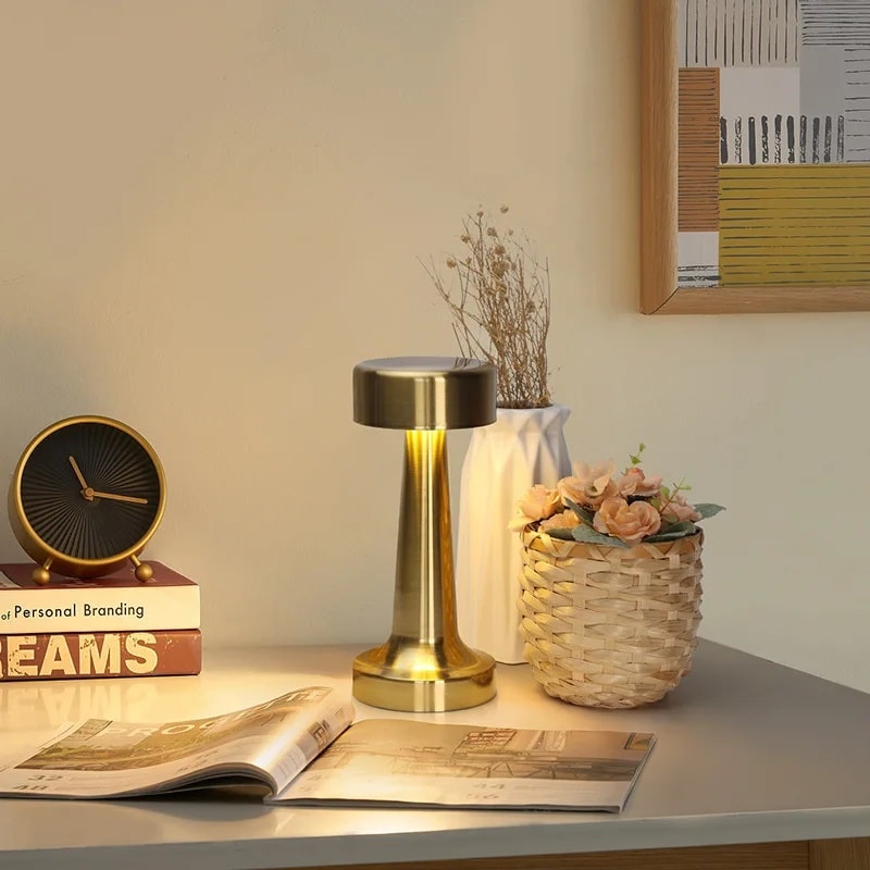 USB Rechargeable Portable Touch Control Dimmable 3 Light Color Tunable Table Lamp for Hotel, Cafe