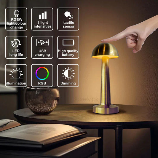 USB Rechargeable Portable Touch Control Dimmable 3 Light Color Tunable Table Lamp for Hotel, Cafe