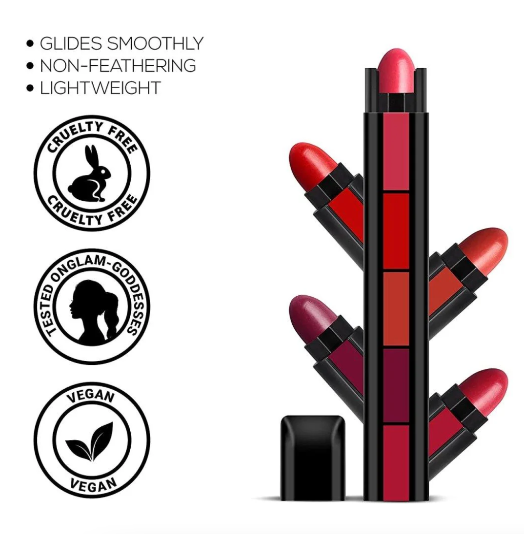 5-in-1 Lipstick Stack - (Red Tones)